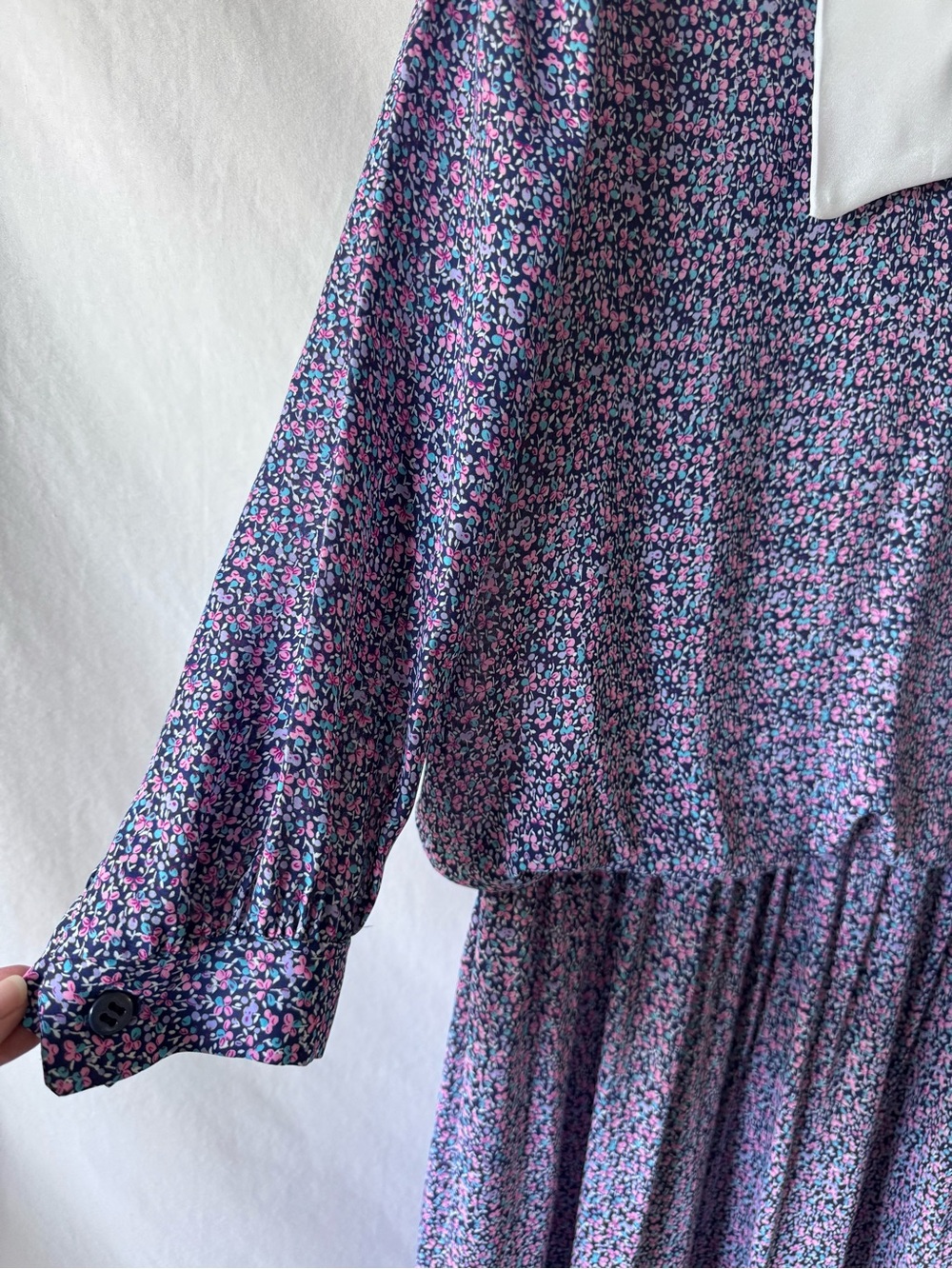 Vintage 70s 80s Floral Midi Dress White Collar Prairie Cottagecore M - Picture 4 of 12